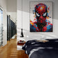 poster  spiderman encadre dans un cadre noir dans une chambre style loft 