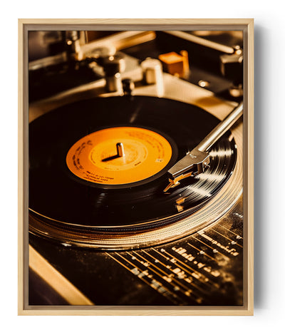 Tableau musique rétro, avec une photo d'un disque vinyle sur une platine
