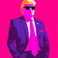 Le tableau "Donald Trump" en personnage de dessin animé, sur un fond rose vibrant, captivant par son originalité.