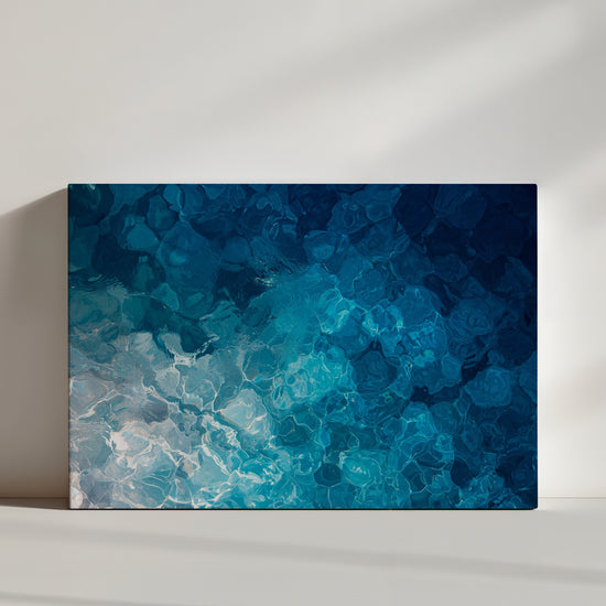 Light-catching blue water canvas art - abstract wall decor