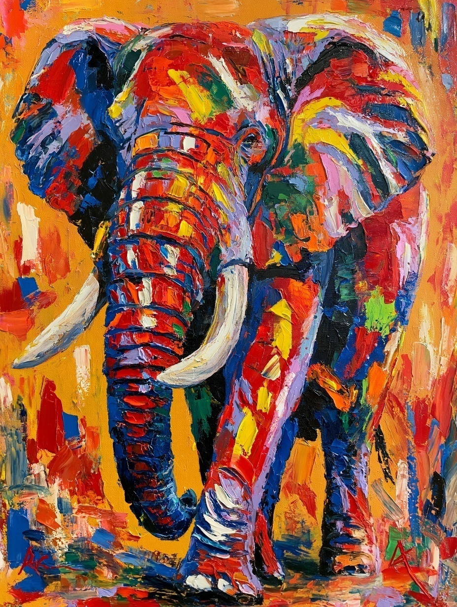 Tableau sur toile Éléphant multicolore - Explosion de vie et sagesse vibrante