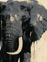 Tableau éléphant noir et beige style street art effet grunge et coulures déco murale moderne