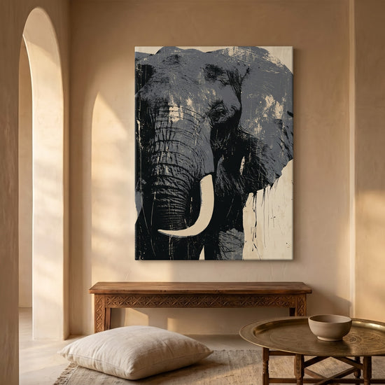 Leinwandbild Elefant Schwarz Beige Street‑Art Grunge – moderne Wanddekoration fürs Wohnzimmer