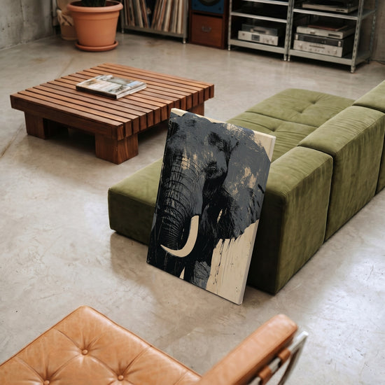 Leinwandbild Elefant Schwarz Beige Street‑Art Grunge – perfekte Wanddeko für das moderne Wohnzimmer