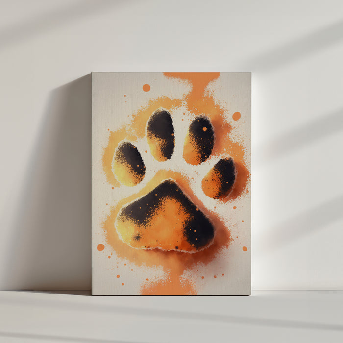 Cute Dog Paw Print Watercolor Nursery Wall Art, Orange Palette