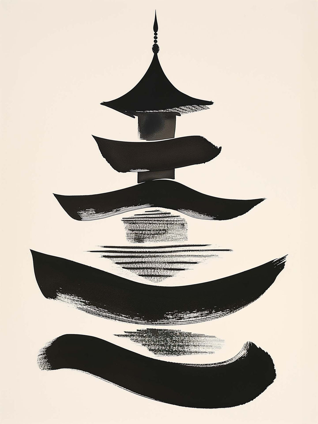 Japanese Pagoda Wall Art - Zen Sumi-e Ink Painting