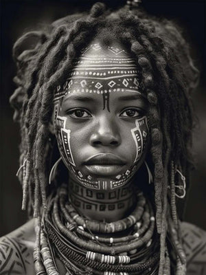 Œuvre d'art noir et blanc 'Enfant du Monde' : un portrait poignant d'une enfant de la tribu Kemareke en Éthiopie."