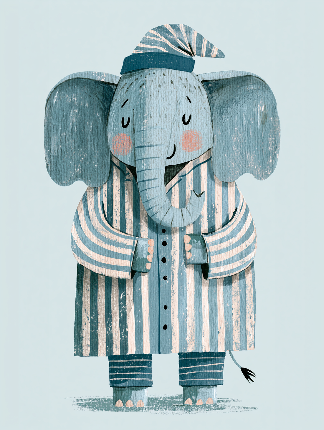 Tableau chambre enfant éléphant en pyjama - Douceur apaisante bleu canard