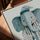 Tableau enfant éléphant en pyjama bleu aquarelle décoration murale salon moderne cadre chêne doré