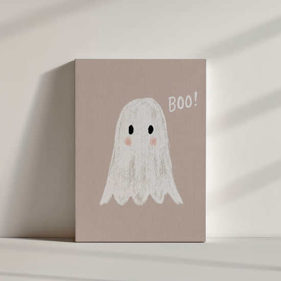 Tableau enfant fantôme blanc mignon BOO déco chambre douce, toile texturée ambiance minimaliste épurée