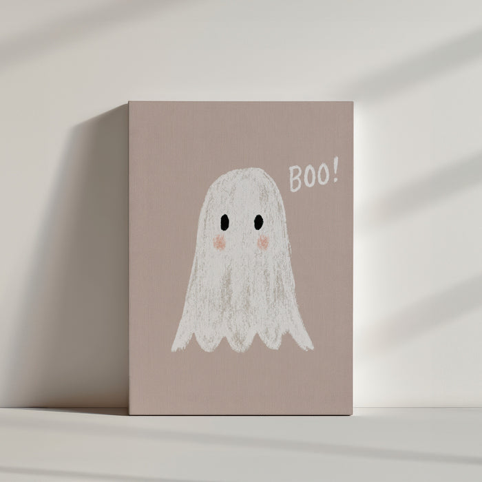 Tableau enfant fantôme blanc mignon BOO déco chambre douce, toile texturée ambiance minimaliste épurée