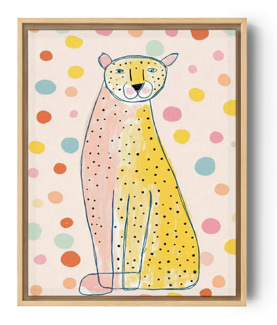 Kids room leopard art print in pastel pink and yellow spots on beige, sweet and calming