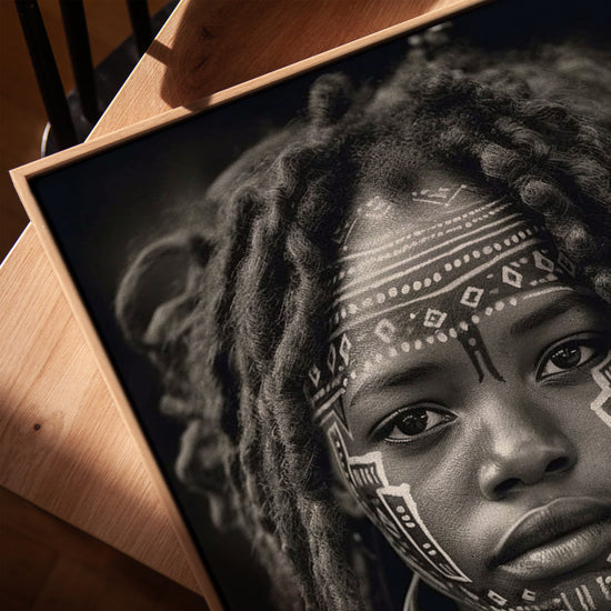 Portrait enfant visage peint tableau pour salon cadre chêne doré
