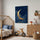 Tableau enfant lune dorée et étoiles bleu nuit pour décoration chambre bébé ambiance féerique