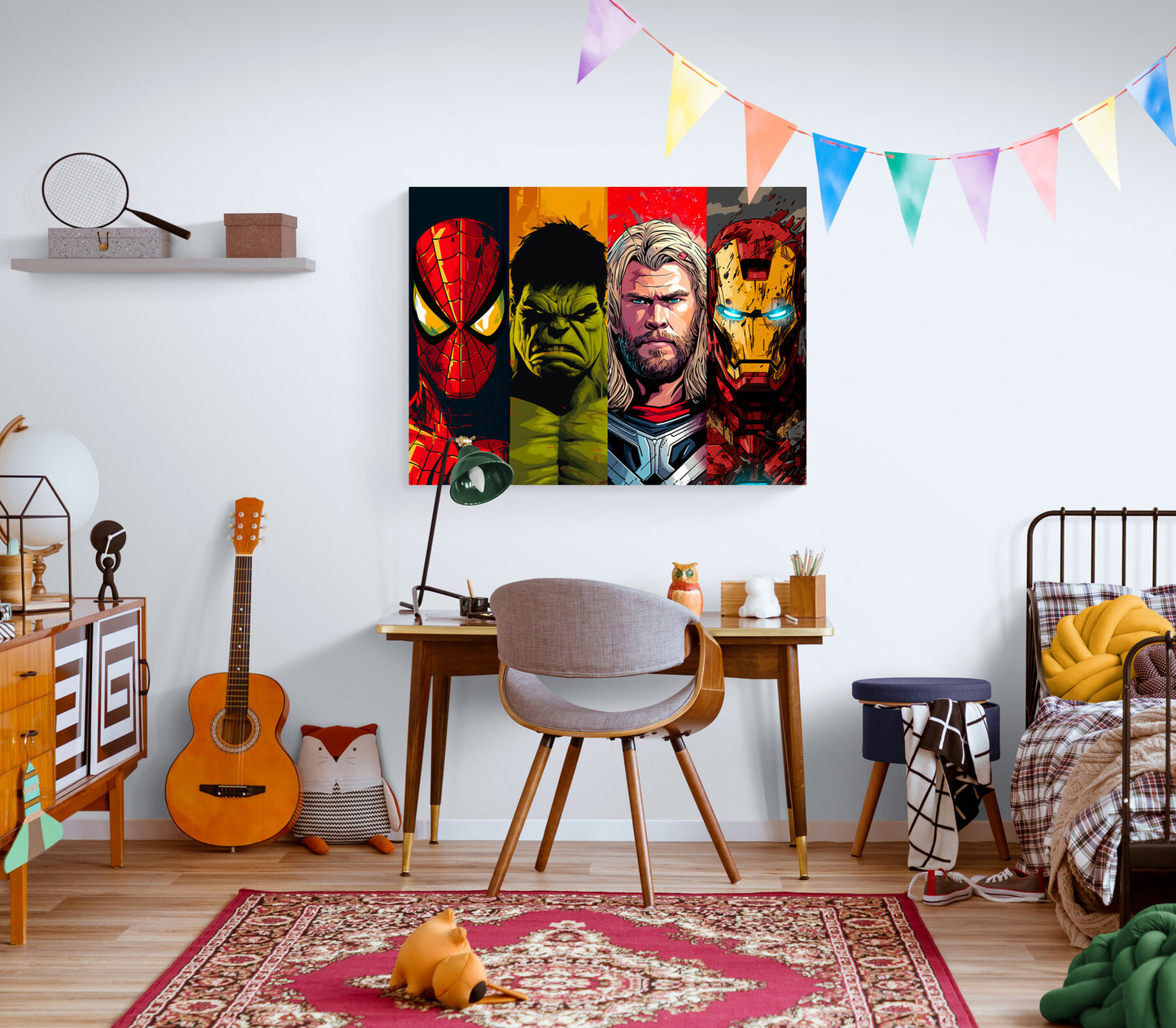 un tres grand tableau des avengers dans une chambre d'enfant