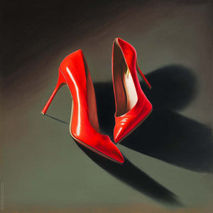 customizable Red Stiletto artwork, vibrant masterpiece symbolizing bold femininity and fashion elegance.