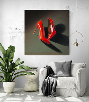 high heel shoe art piece, glamorous vibe in modern living room