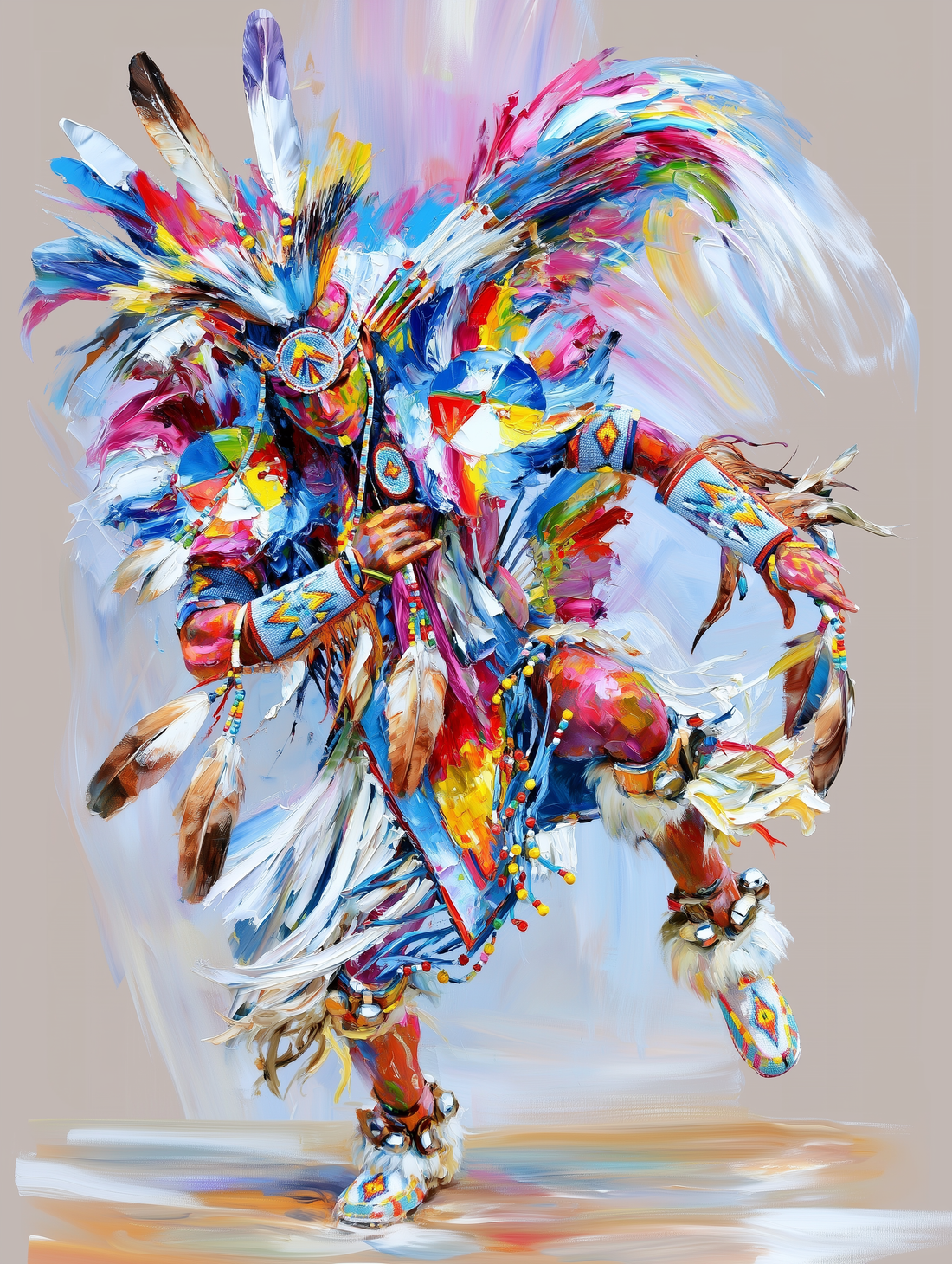 Tableau sur toile Danseur amérindien - Cérémonie sacrée aux couleurs vibrantes