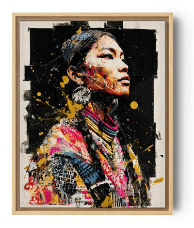 Tableau ethnique femme africaine colliers traditionnels style street art collage coloré