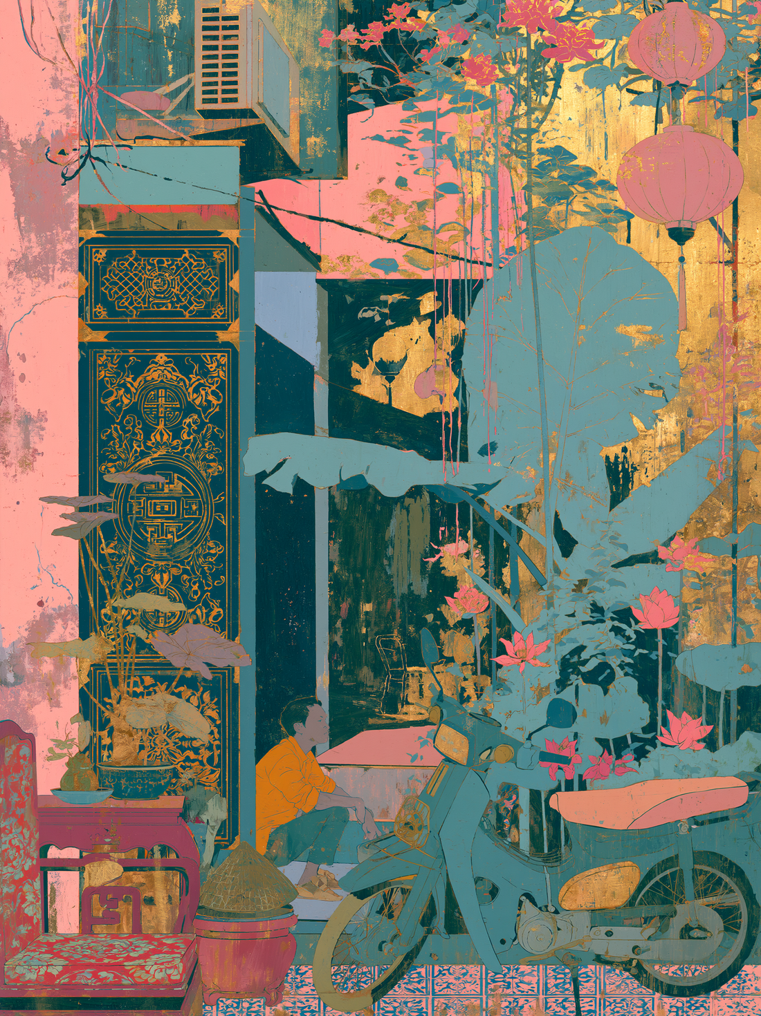 Tableau sur toile Asie urbaine - Ruelle poétique au crépuscule