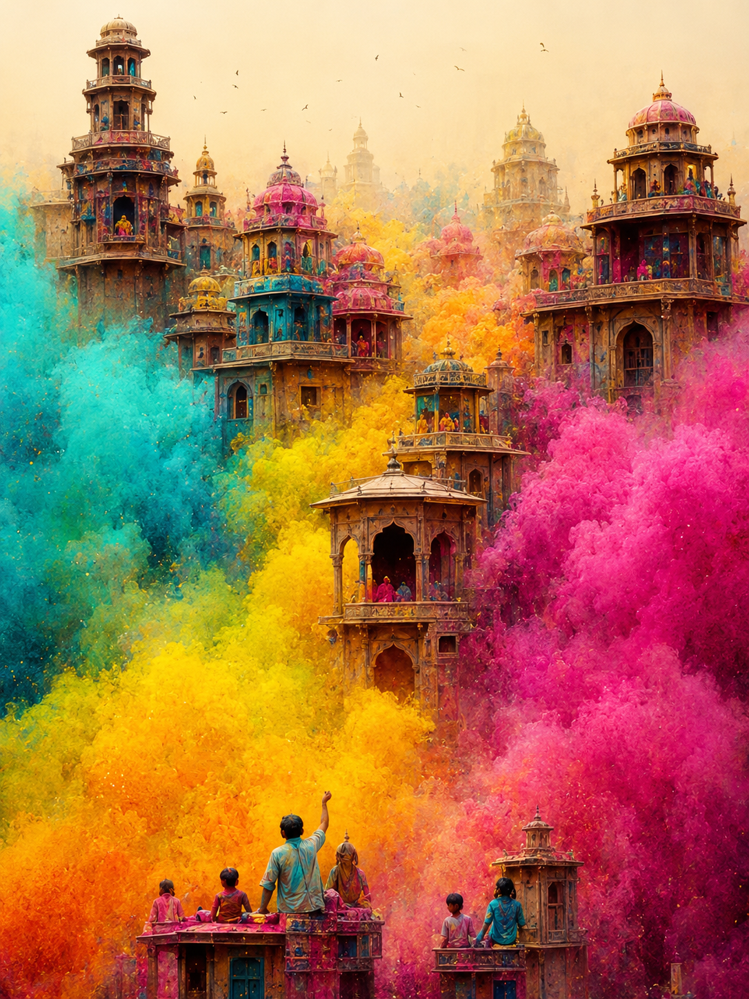 Tableau sur toile Holi Inde - Fête des couleurs et temples sacrés