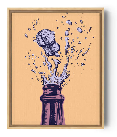 Orange kitchen wall art with champagne bottle illustration