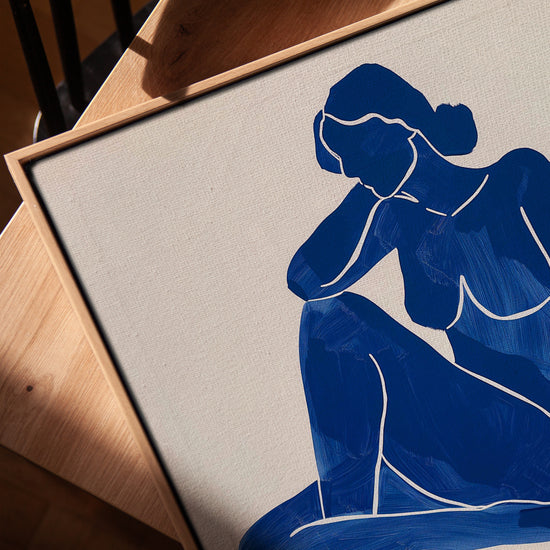 Abstract Blue Woman canvas for minimalist office decor
