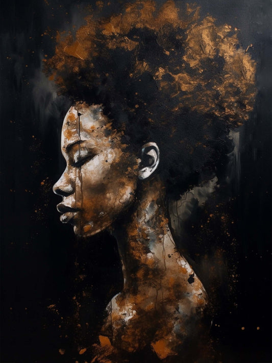 Tableau thème Afriqu, dépeint une femme noire puissante