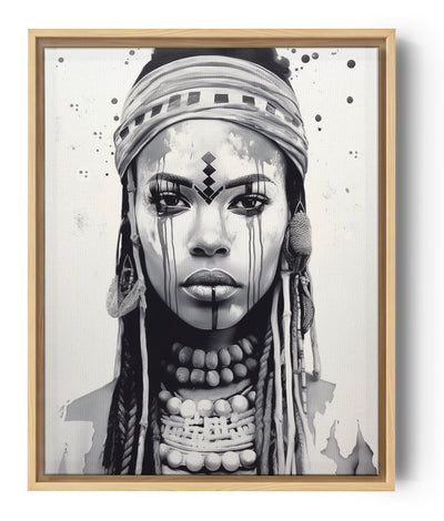 Hyper-realistic portrait of an indigenous African woman on an abstract white background
