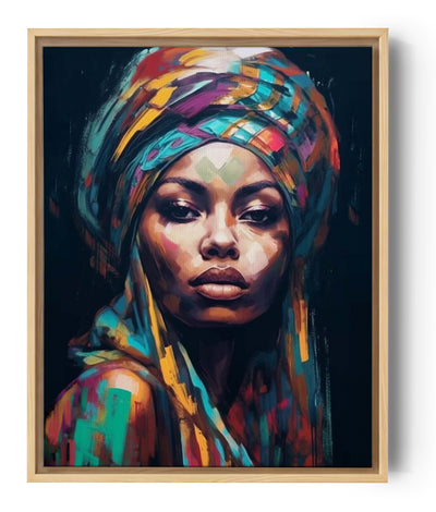 Detalles cautivadores del cuadro de arte africano, que revelan la finura del colorismo saturado y la elegancia del estilo Bamileke