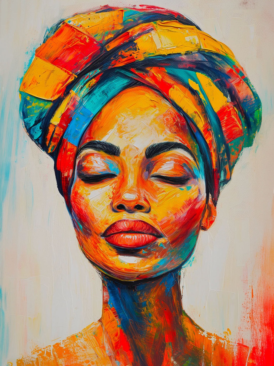 Tableau sur toile Femme africaine - Turban vibrant