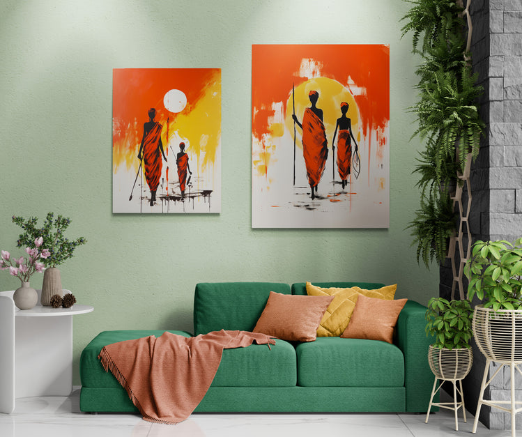  oeuvre d'Art africain dans un salon vert, apportant chaleur et caractère