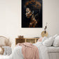 tableau chambre, profil sombre, Coupe afro resplendit dans l'obscurité de la peinture