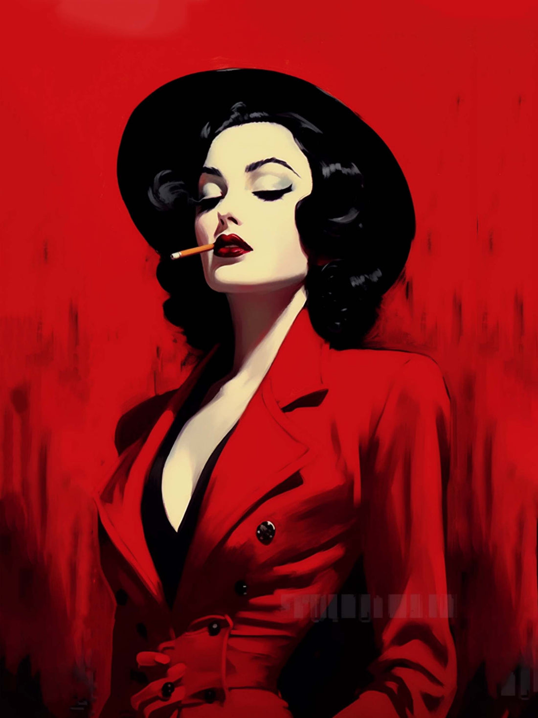 Original Mysterious Woman Painting – Vintage Glamour Wall Art