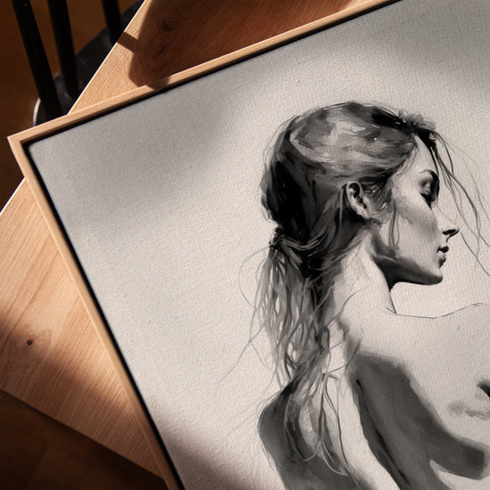 Pencil line drawing of a woman's back – minimalist office wall art