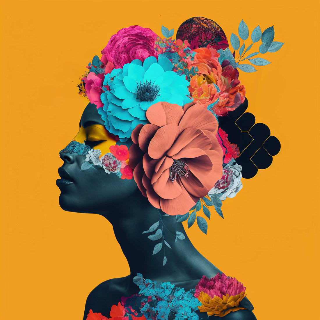 Dekoratives Wandbild Blumenfrau - Florales Geheimnis
