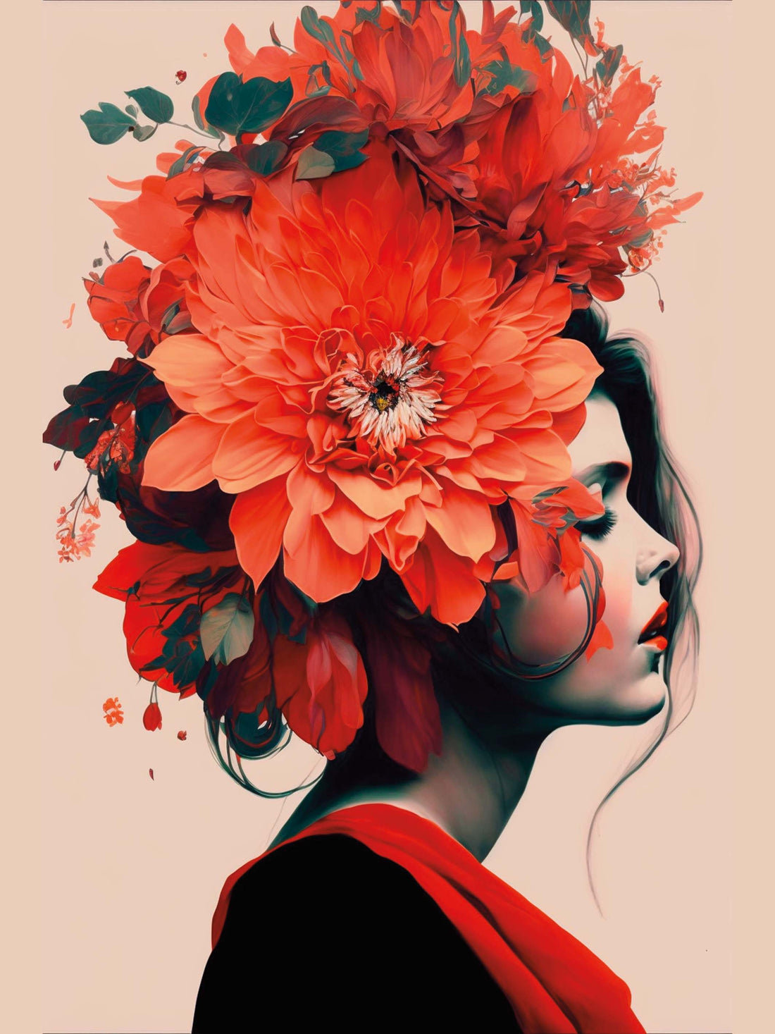 Toile décorative Femme aux fleurs - Charme provocant