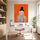 Tableau moderne femme lisant fond orange vif décoration murale entrée couloir contemporain