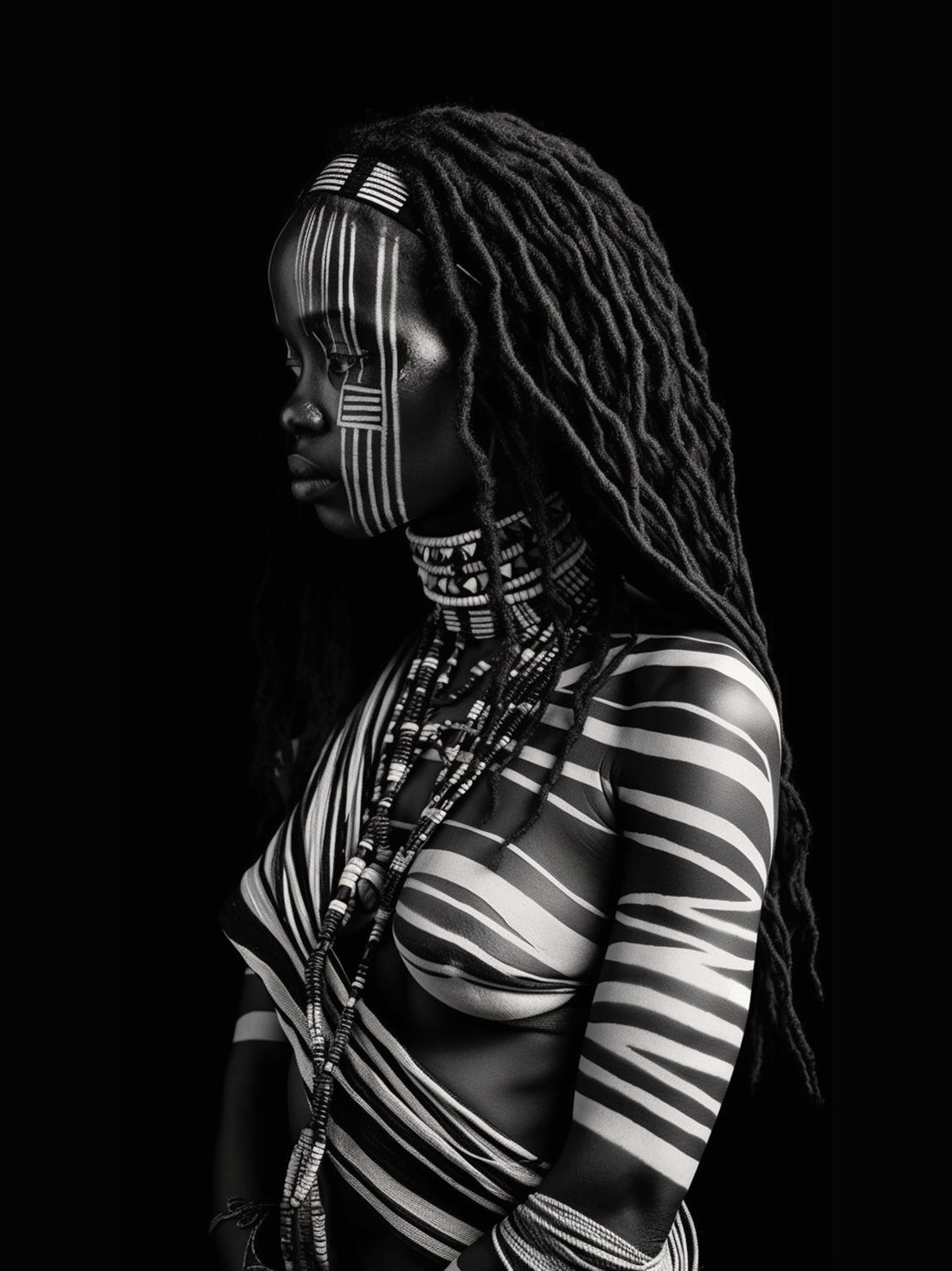 Black Woman Portrait Wall Art - Expressive Black and White