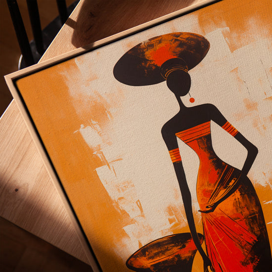 Tableau femme africaine contemporaine pour salle à manger scandinave