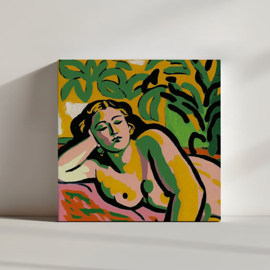 Colorful painting of a reclining female nude for wall art