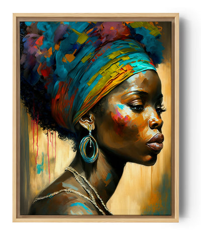 African woman wall art with colorful headwrap canvas painting
