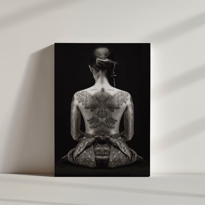 Female wall art, tattoo, minimalism, serenity, monochrome, customizable, elegant home decor