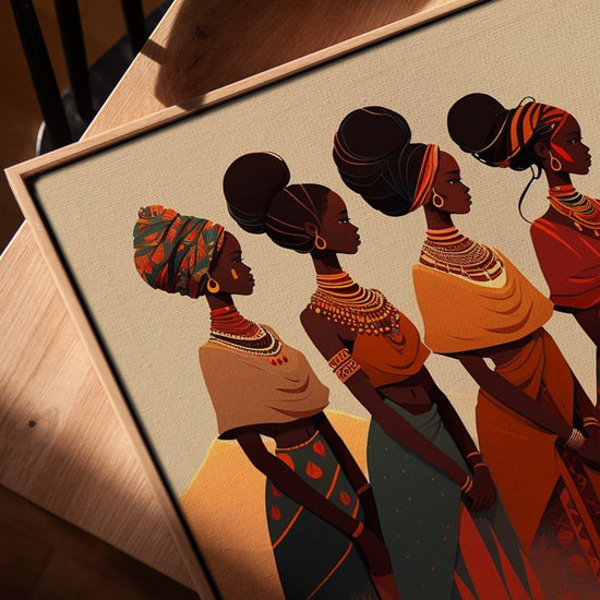 African women with tribal jewelry canvas wall art for Scandinavian office decor