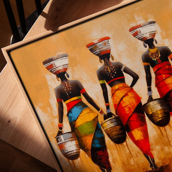 Tableau femmes africaines portant jarres d'eau pour bureau industriel