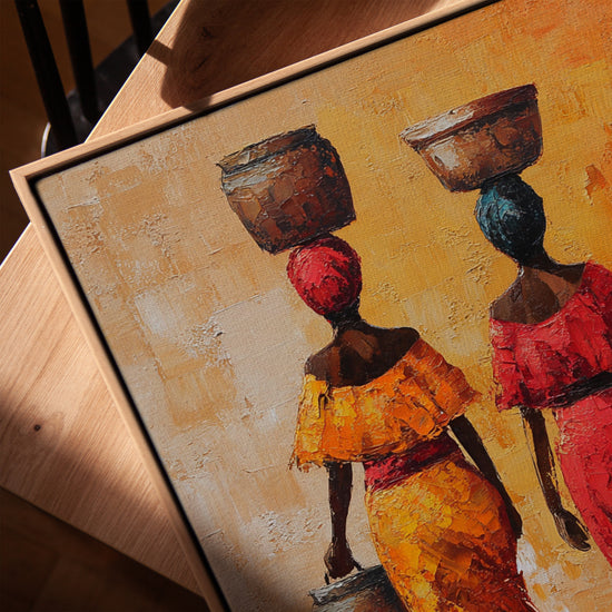Femmes africaines jarres tableau pour salon cadre chêne doré