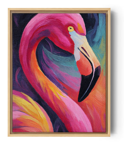 Vibrant flamingo painting in warm tones, impressionist style for exotic home decor