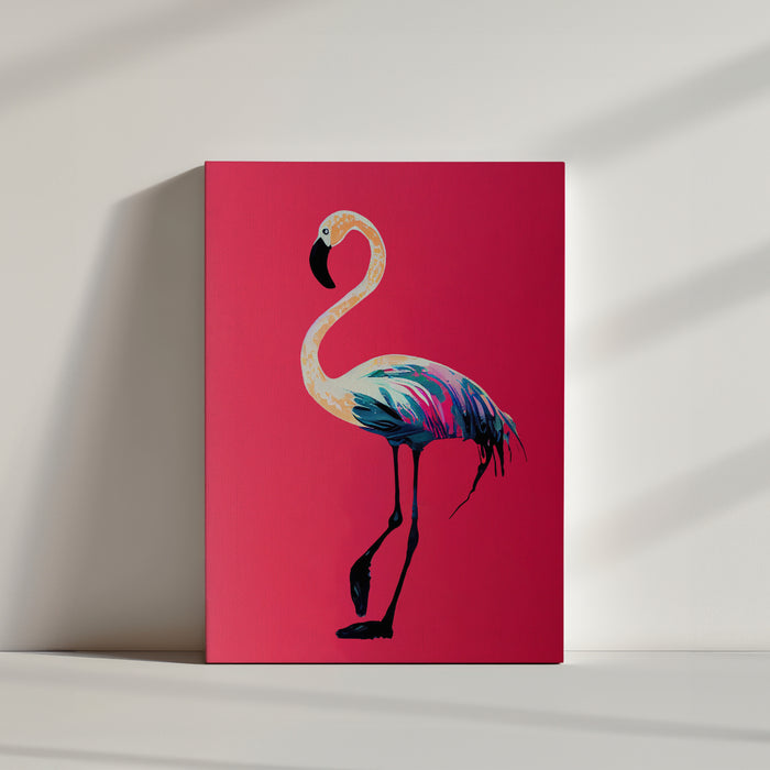 Tableau flamant rose, peinture minimaliste