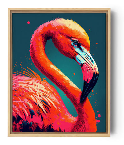 Flamingo-Wandbild, grelle Töne, fesselndes Kunstwerk.