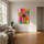 Abstract bloemenschilderij veelkleurige paardenbloem op levendige geometrische achtergrond voor moderne woonkamerdecoratie